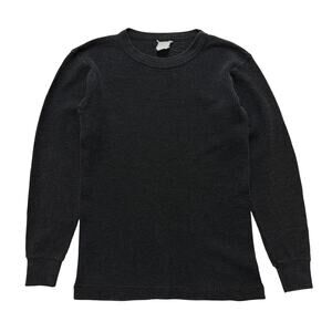 VTG 70's Thermal Waffle Knit Long Sleeve T-Shirt Black S